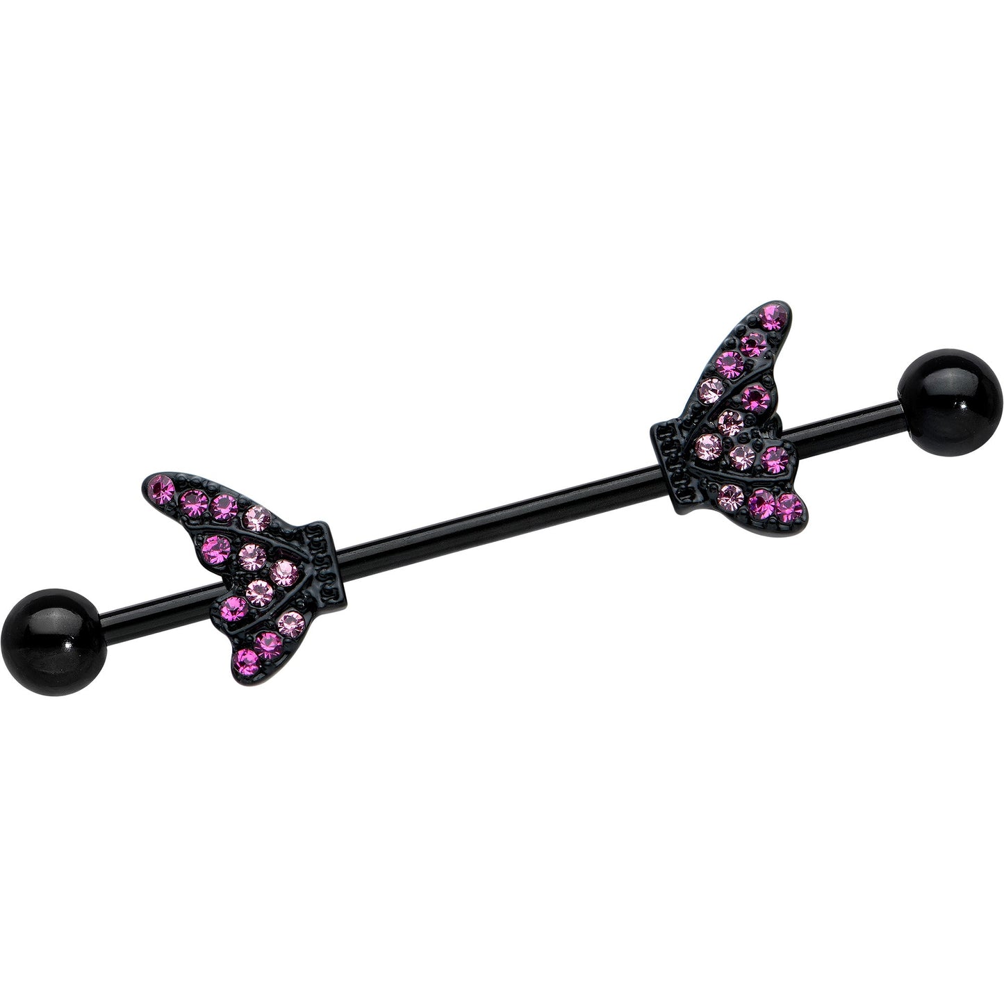 14G Pink Gem Black Moveable Wing Butterfly Industrial Barbell 38mm