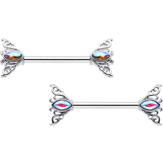 14G 9/16 Aurora Gem Deco Waves Barbell Nipple Ring Set