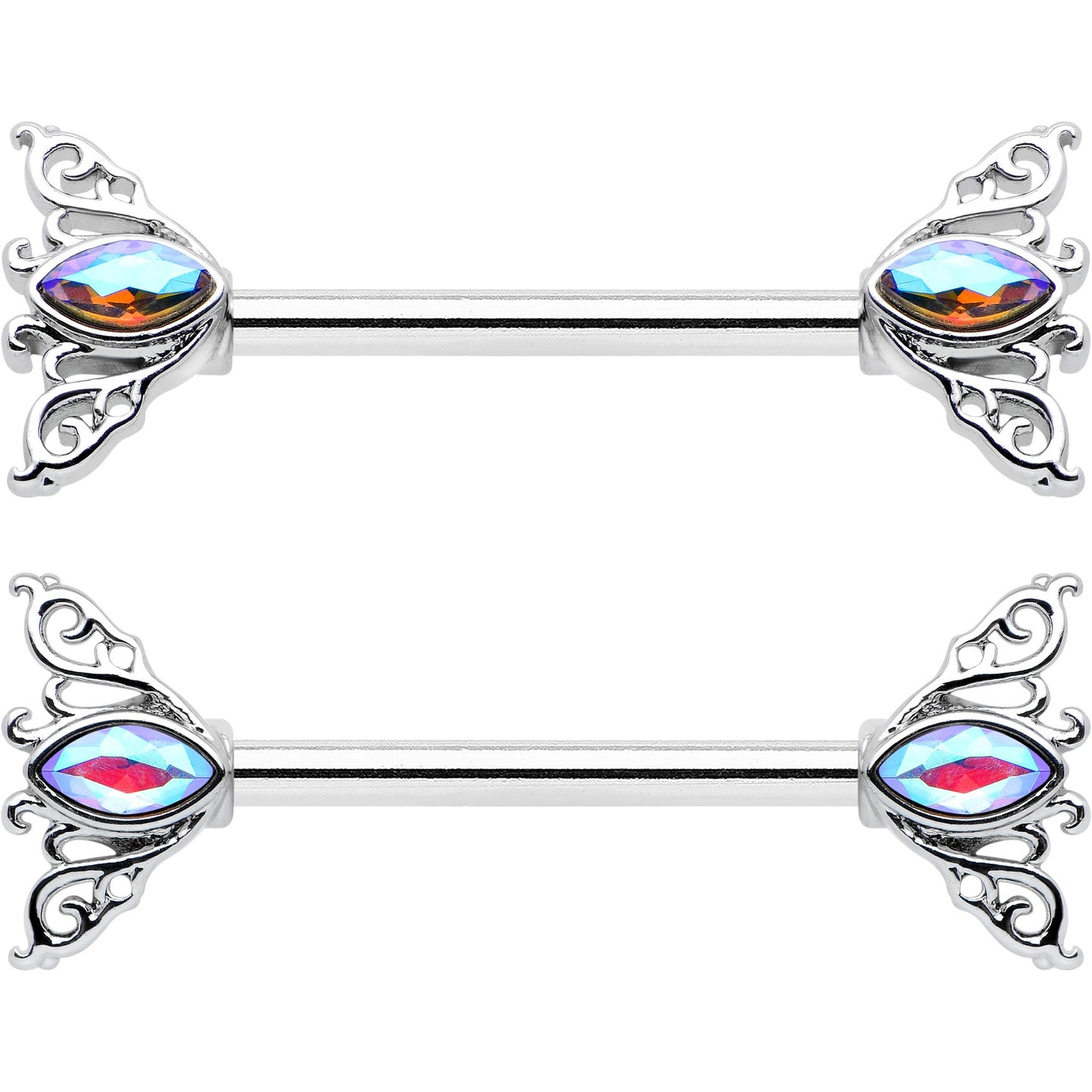 14G 9/16 Aurora Gem Deco Waves Barbell Nipple Ring Set