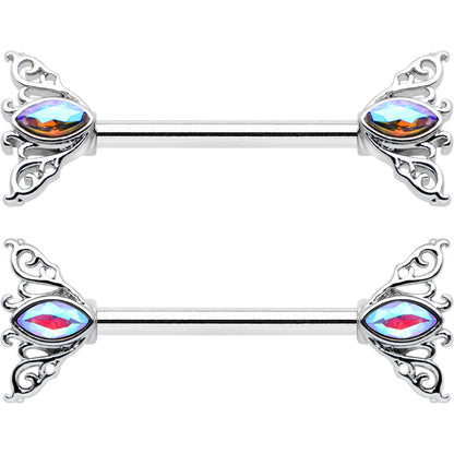 14G 9/16 Aurora Gem Deco Waves Barbell Nipple Ring Set