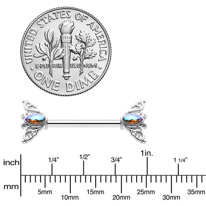 14G 9/16 Aurora Gem Deco Waves Barbell Nipple Ring Set