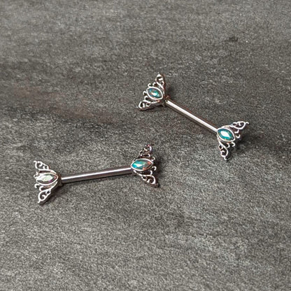14G 9/16 Aurora Gem Deco Waves Barbell Nipple Ring Set