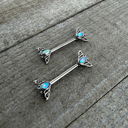 14G 9/16 Aurora Gem Deco Waves Barbell Nipple Ring Set
