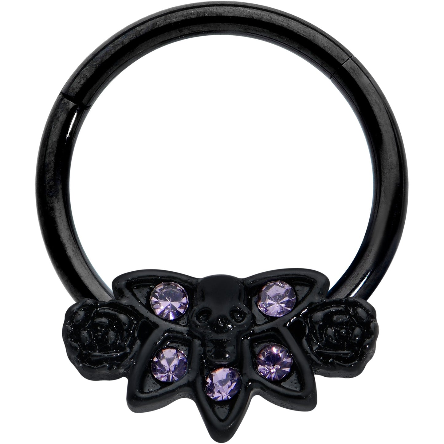 16G 3/8 Purple Gem Black Skull Blossom Hinged Segment Ring