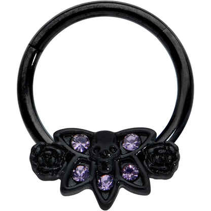 16G 3/8 Purple Gem Black Skull Blossom Hinged Segment Ring