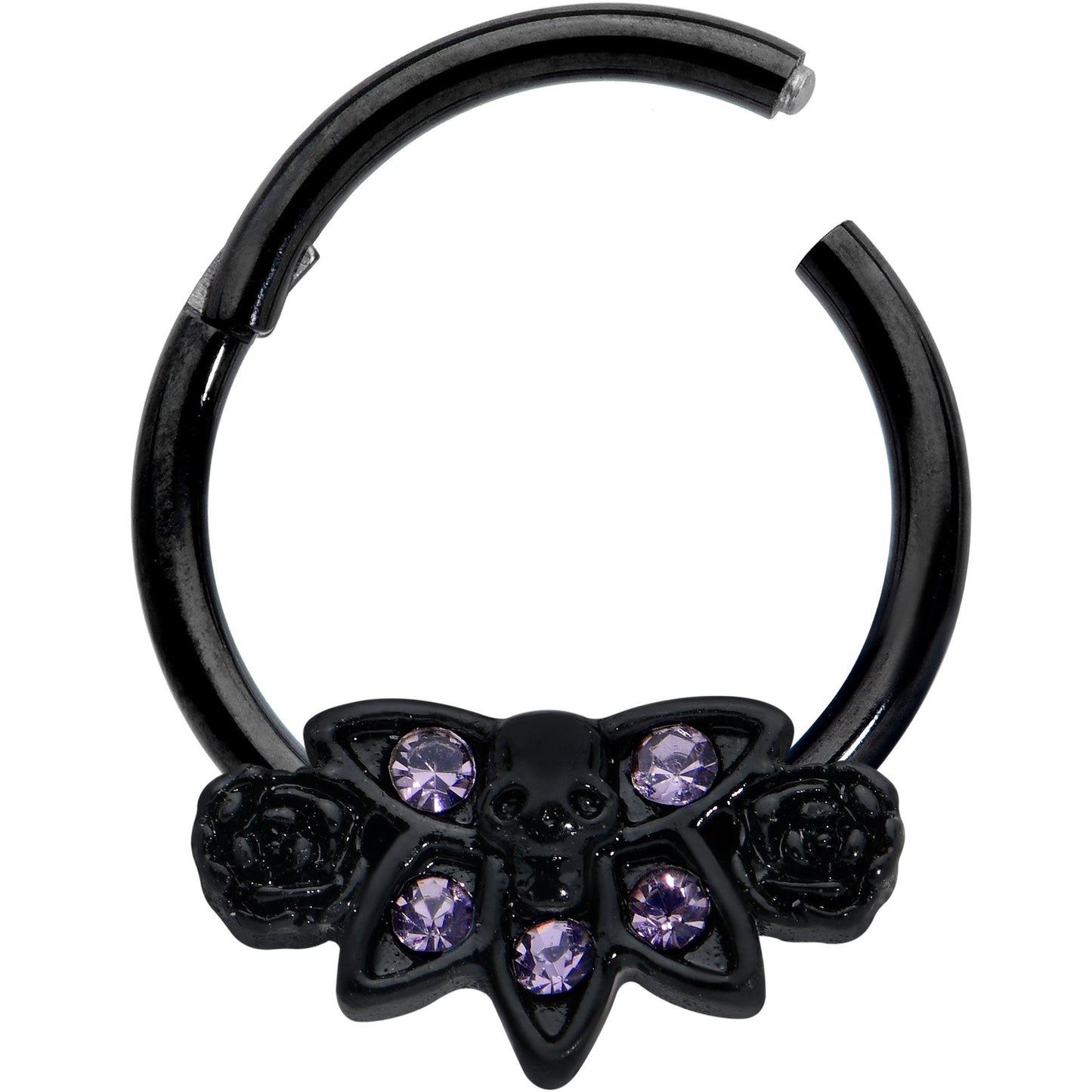 16G 3/8 Purple Gem Black Skull Blossom Hinged Segment Ring