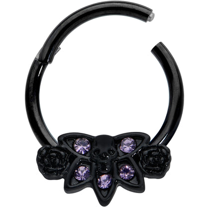 16G 3/8 Purple Gem Black Skull Blossom Hinged Segment Ring