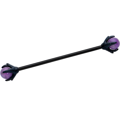 14G Purple Amethyst Black Skeleton Hand Industrial Barbell 38mm