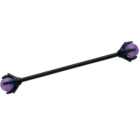 14G Purple Amethyst Black Skeleton Hand Industrial Barbell 38mm