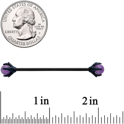 14G Purple Amethyst Black Skeleton Hand Industrial Barbell 38mm