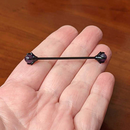 14G Purple Amethyst Black Skeleton Hand Industrial Barbell 38mm