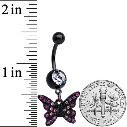 Clear Pink Gem Black Midnight Butterfly Dangle Belly Ring