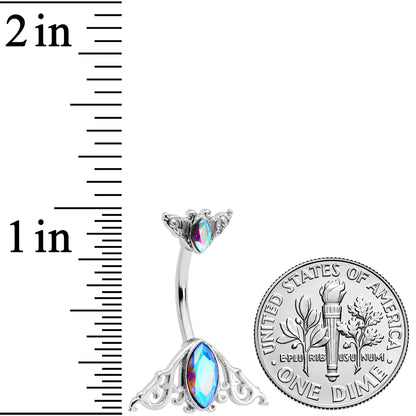 Aurora Gem Art Deco Scrollwork Ovals Double Mount Belly Ring