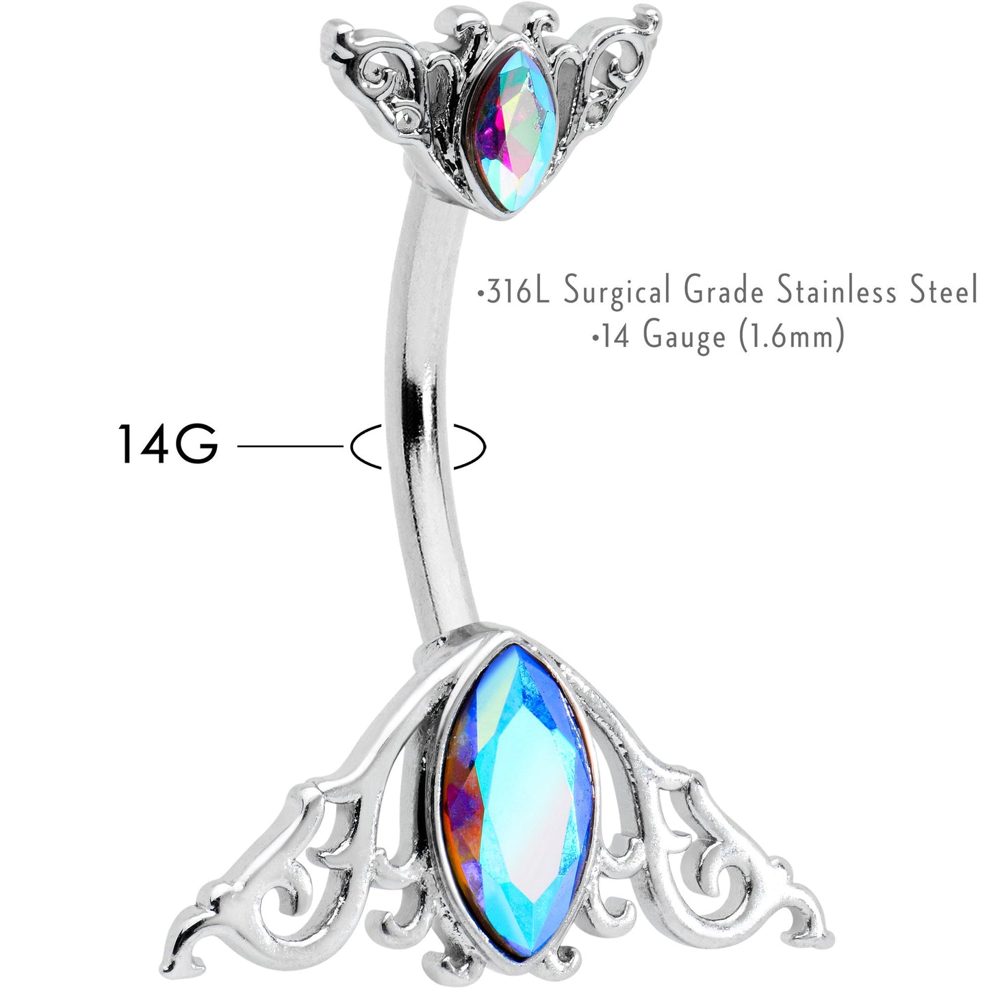 Aurora Gem Art Deco Scrollwork Ovals Double Mount Belly Ring