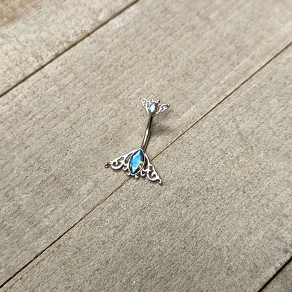 Aurora Gem Art Deco Scrollwork Ovals Double Mount Belly Ring