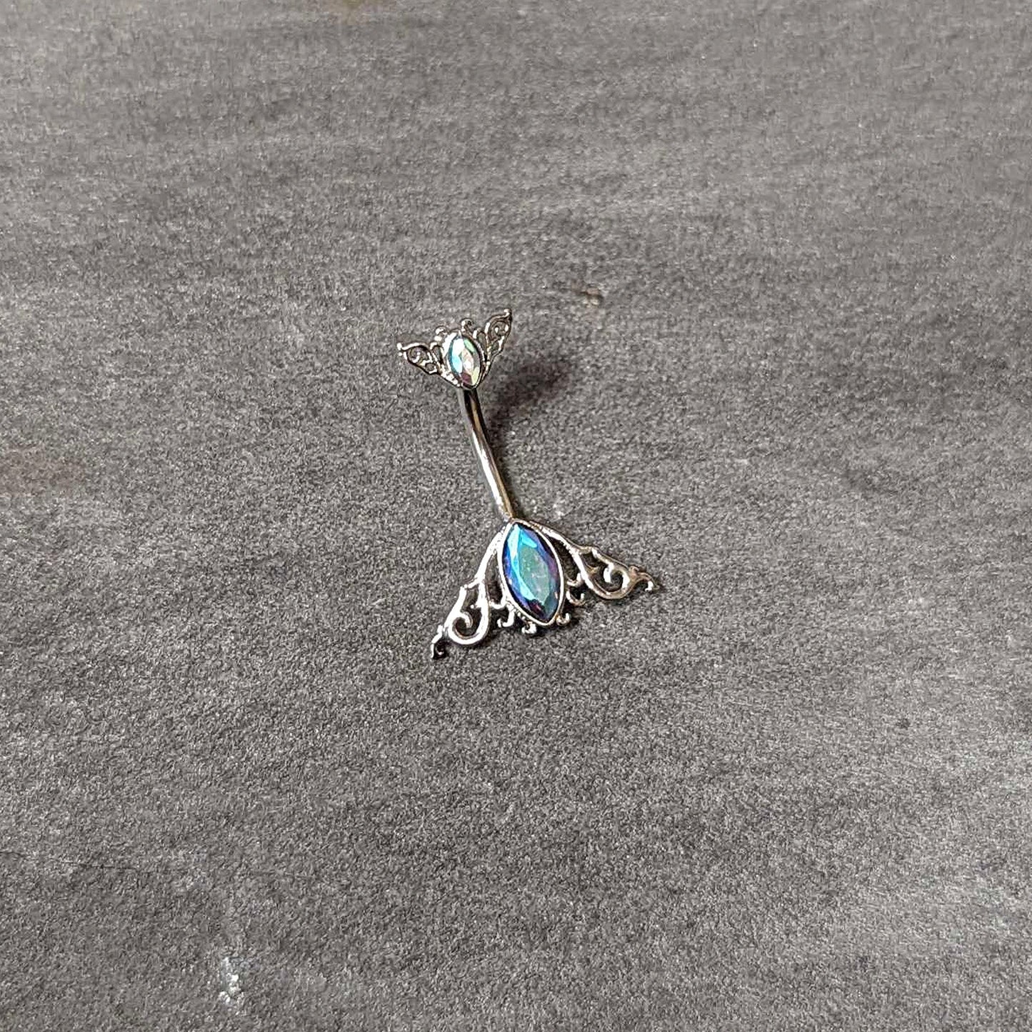 Aurora Gem Art Deco Scrollwork Ovals Double Mount Belly Ring