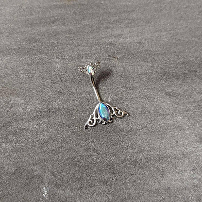 Aurora Gem Art Deco Scrollwork Ovals Double Mount Belly Ring