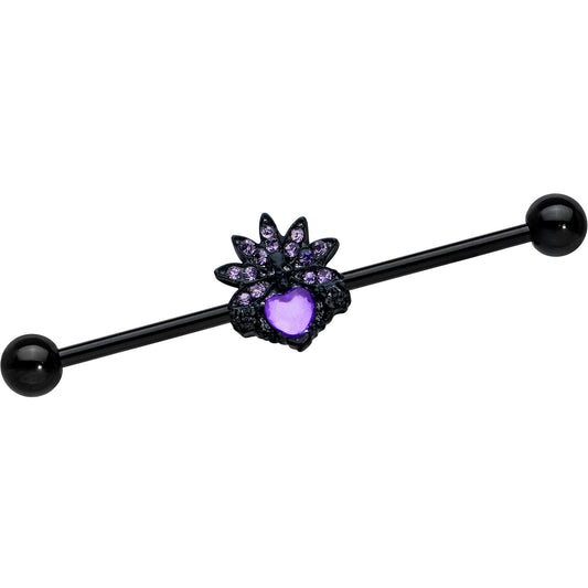 14G Purple Gem Black Skull Blossom Heart Industrial Barbell 38mm
