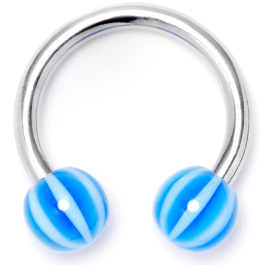 14G 7/16 Beach Ball Blue Stripe Horseshoe Circular Barbell