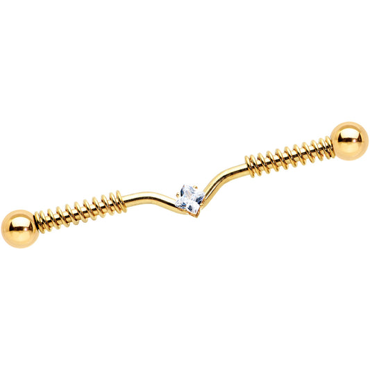14G Clear Gem Gold Tone Vee Spring Coil Project Bar 38mm
