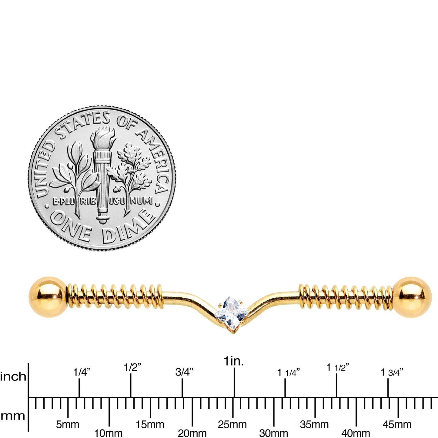 14G Clear Gem Gold Tone Vee Spring Coil Project Bar 38mm