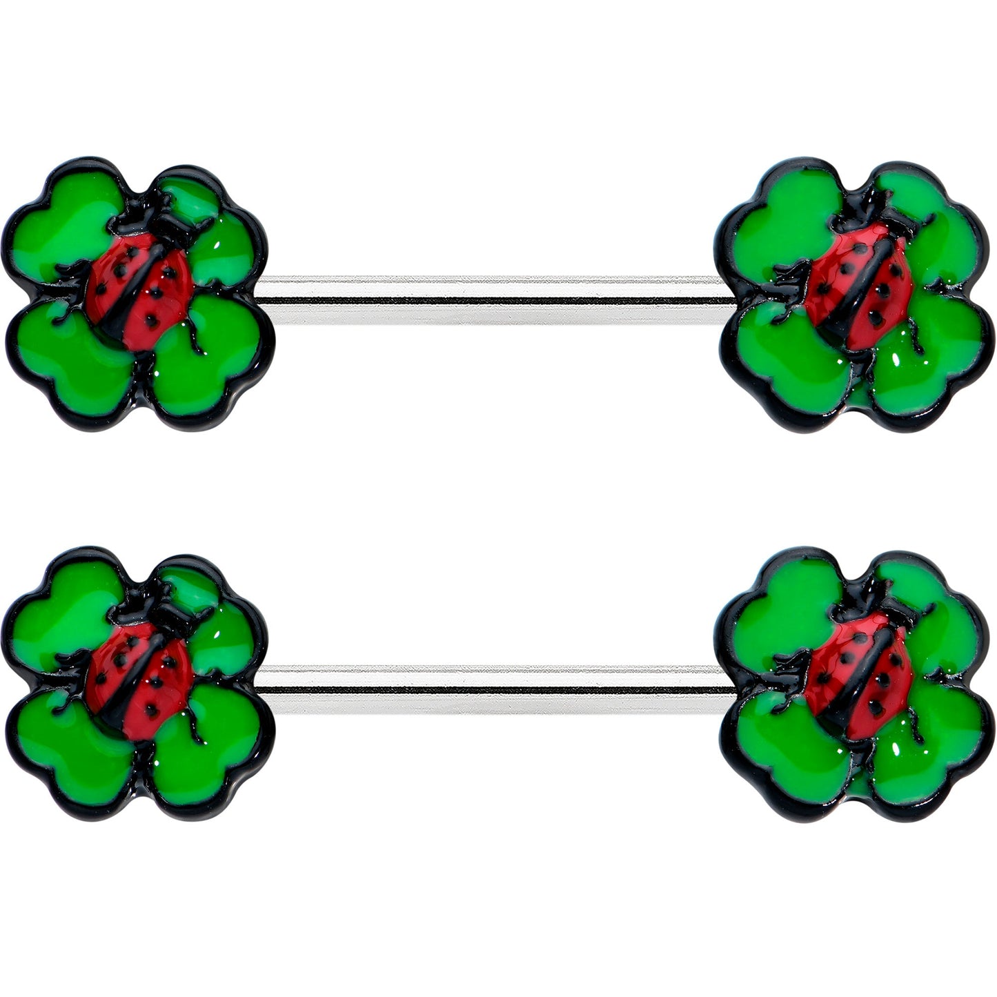 14G 9/16 Ladybug Shamrock St Patricks Day Barbell Nipple Ring Set