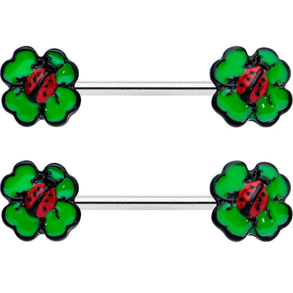 14G 9/16 Ladybug Shamrock St Patricks Day Barbell Nipple Ring Set