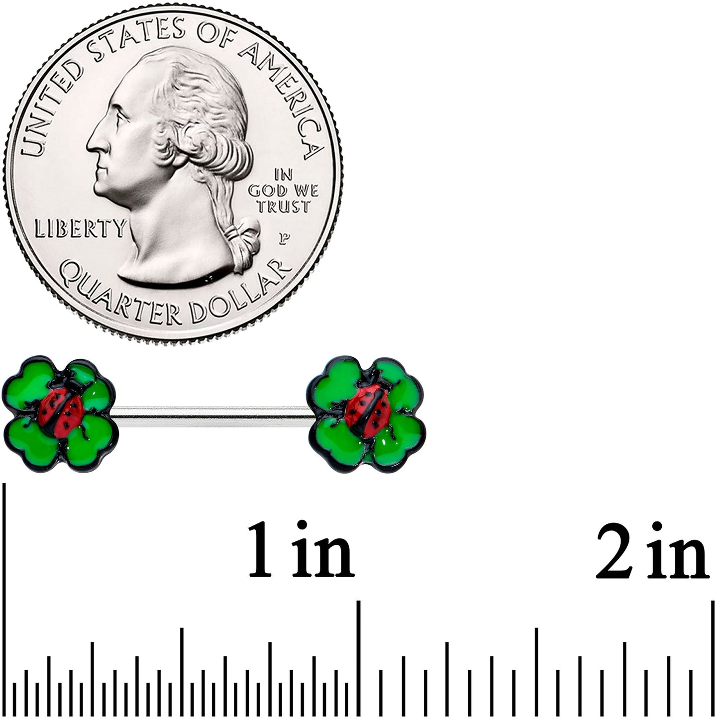 14G 9/16 Ladybug Shamrock St Patricks Day Barbell Nipple Ring Set