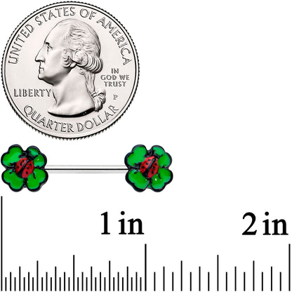14G 9/16 Ladybug Shamrock St Patricks Day Barbell Nipple Ring Set