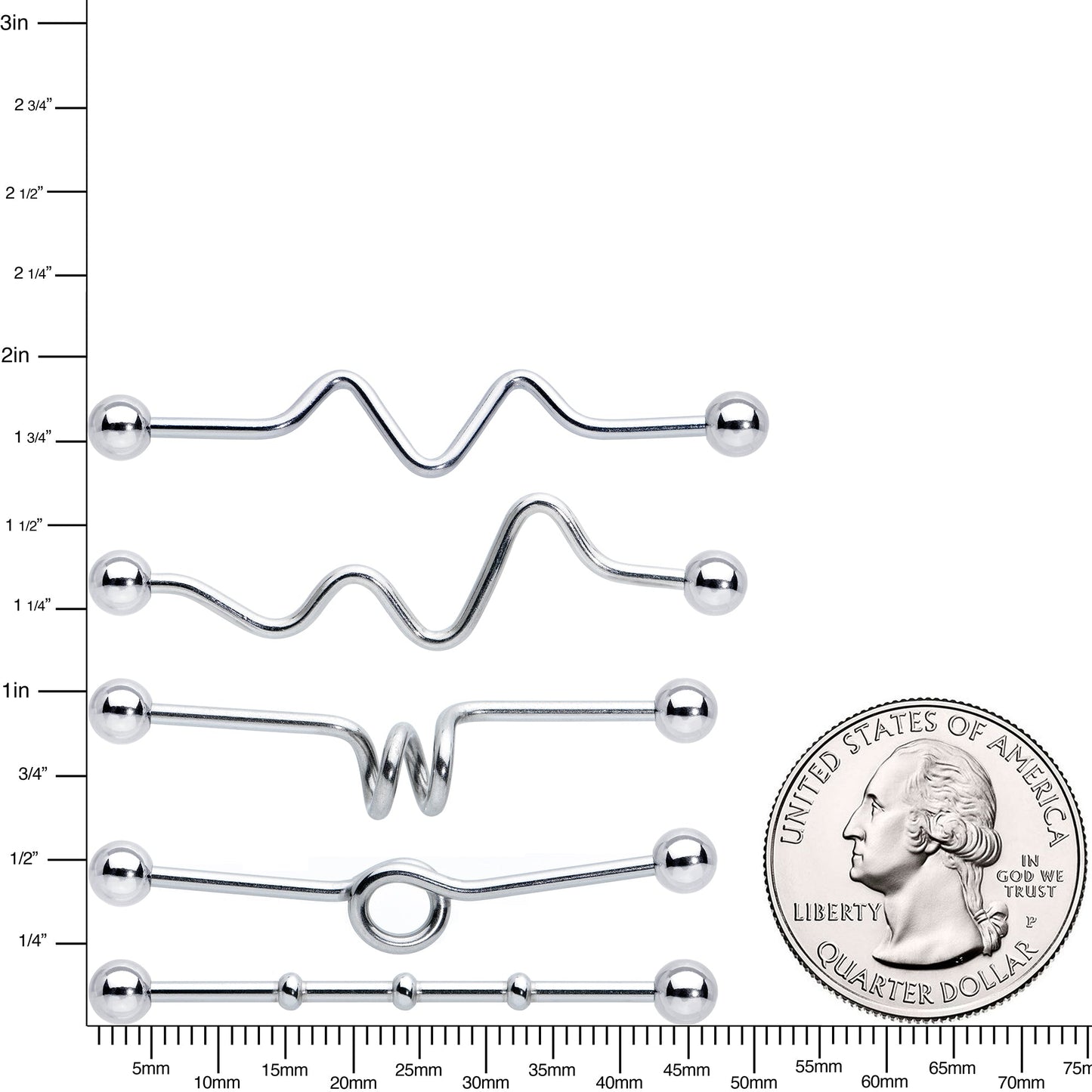 14G Loops Waves Industrial Project Bar 40mm Set of 5