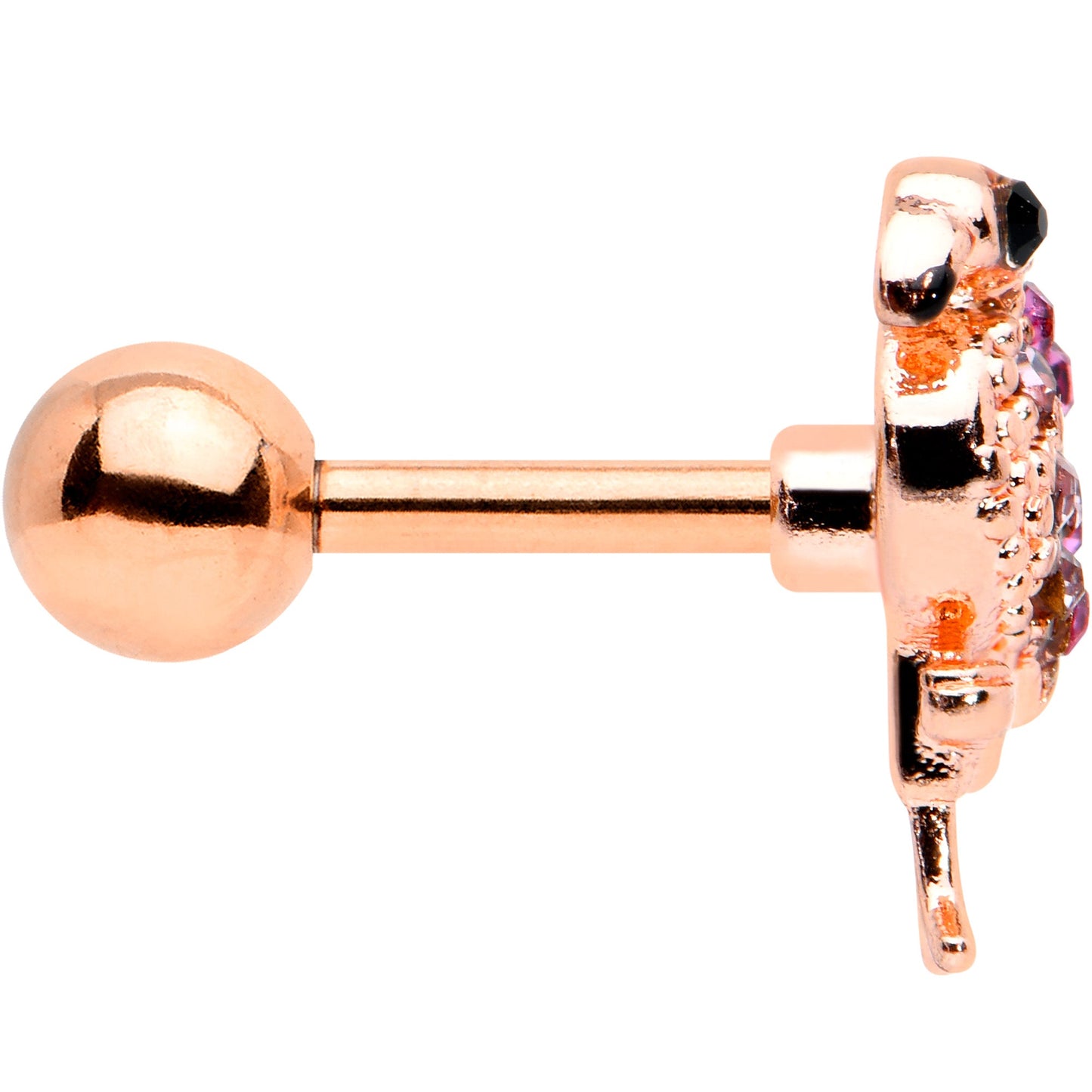 16G 1/4 Pink Gem Rose Gold Hue Fashion Flamingo Cartilage Tragus