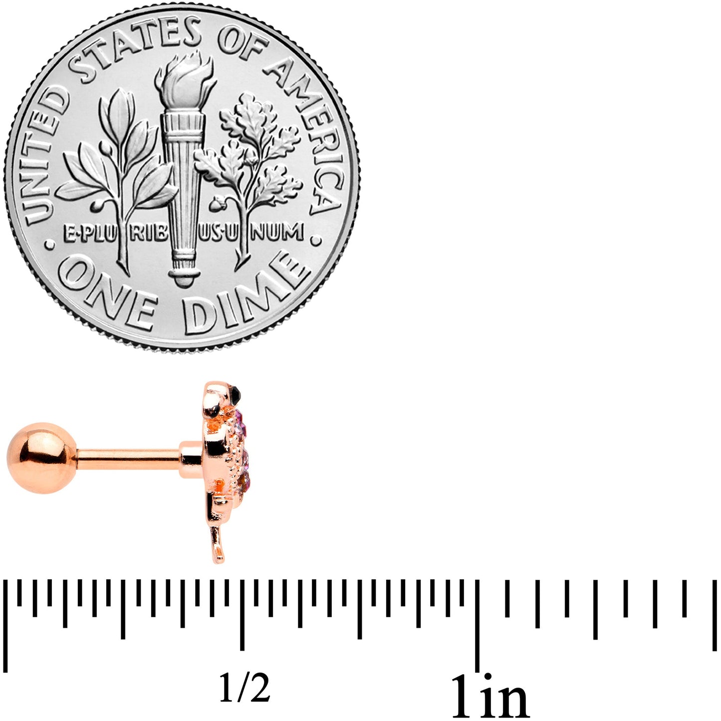 16G 1/4 Pink Gem Rose Gold Hue Fashion Flamingo Cartilage Tragus