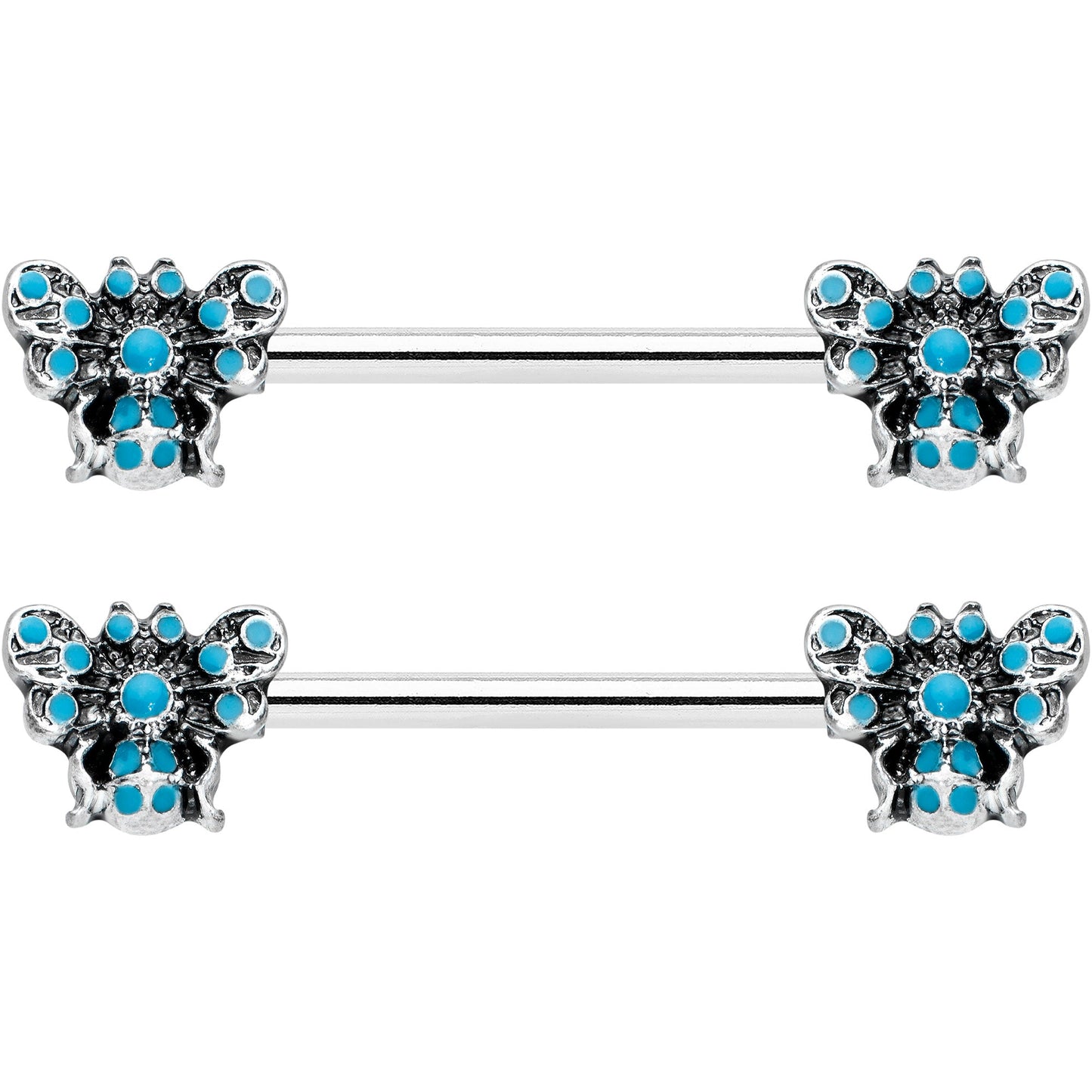 14G 9/16 Textured Blue Butterfly Barbell Nipple Ring Set