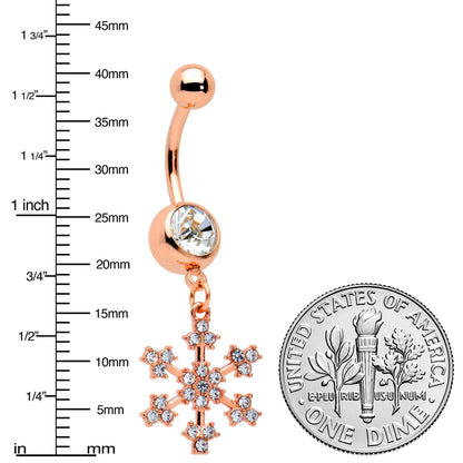 Clear Gem Rose Gold Tone Square Snowflake Holiday Dangle Belly Ring