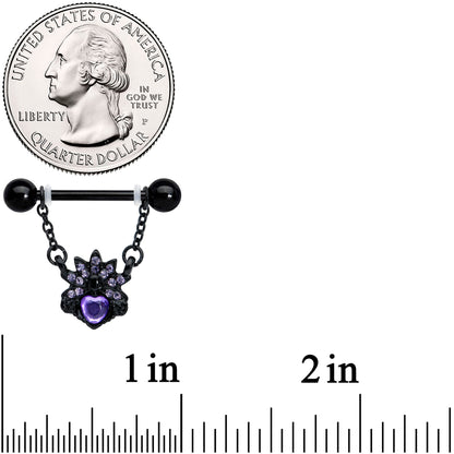 14G 9/16 Purple Gem Black Skull Blossom Dangle Nipple Ring Set