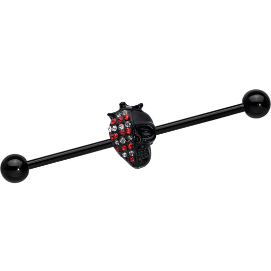 14G Clear Red Gem Black Skull Halloween Industrial Barbell 38mm
