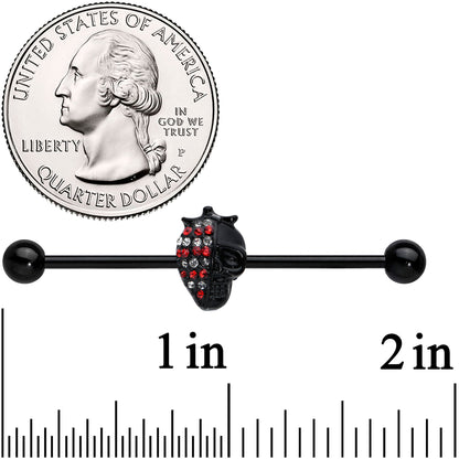 14G Clear Red Gem Black Skull Halloween Industrial Barbell 38mm