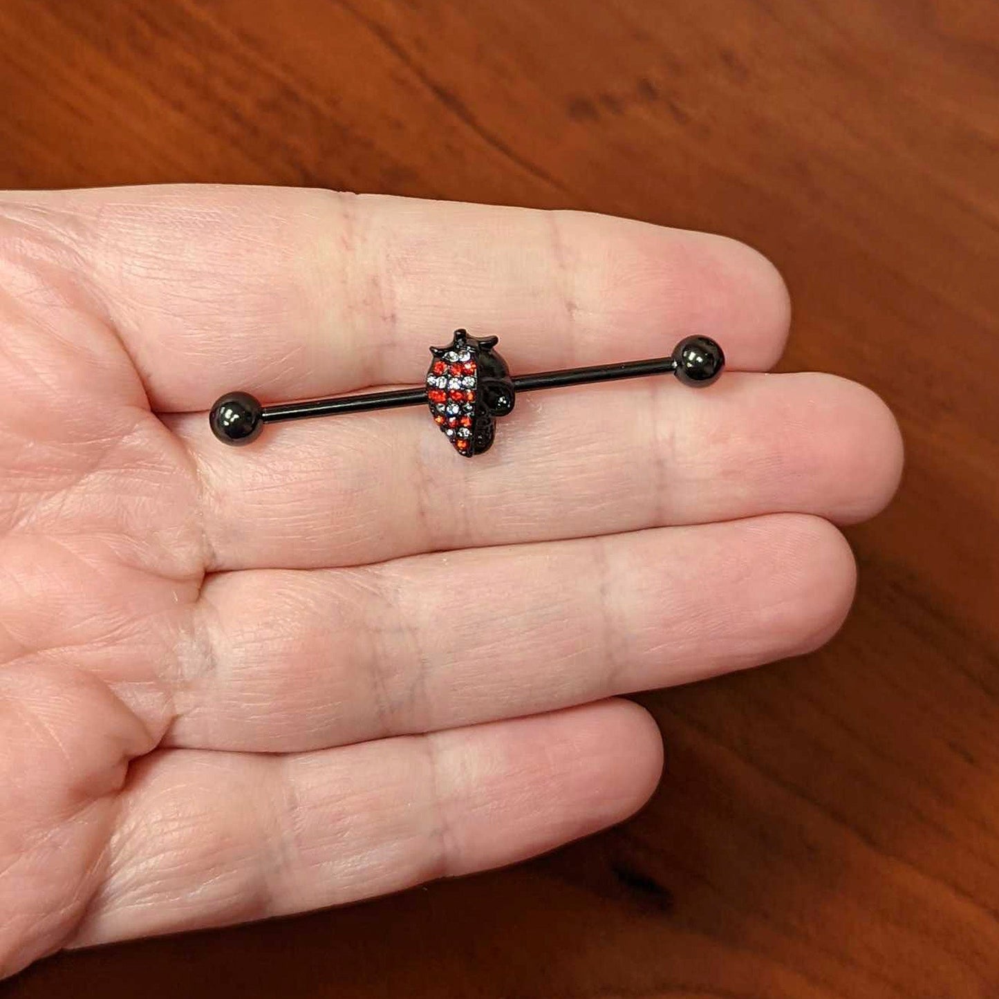 14G Clear Red Gem Black Skull Halloween Industrial Barbell 38mm