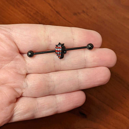 14G Clear Red Gem Black Skull Halloween Industrial Barbell 38mm