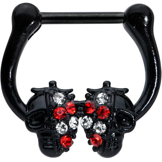 16G 5/16 Red Clear Gem Black Skulls Cartilage Clicker