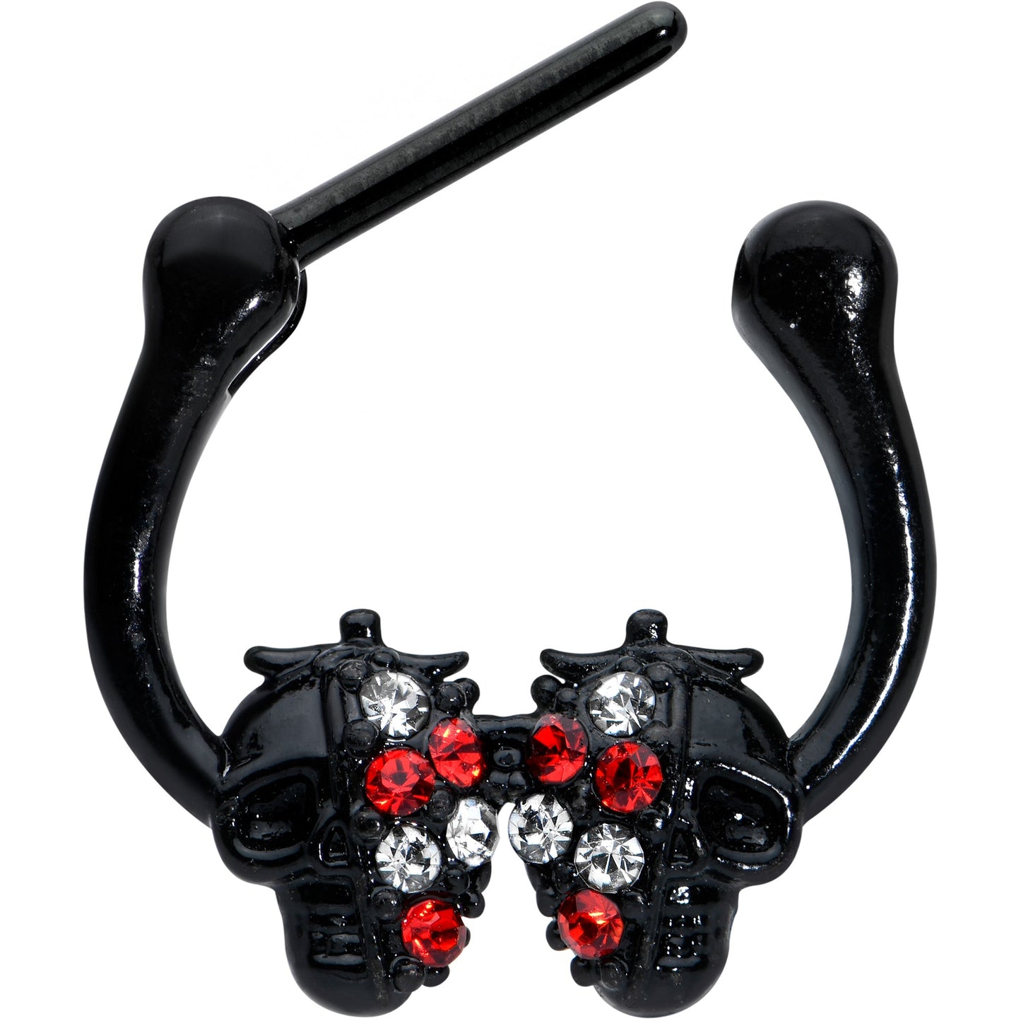 16G 5/16 Red Clear Gem Black Skulls Cartilage Clicker