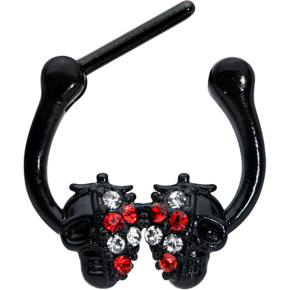 16G 5/16 Red Clear Gem Black Skulls Cartilage Clicker