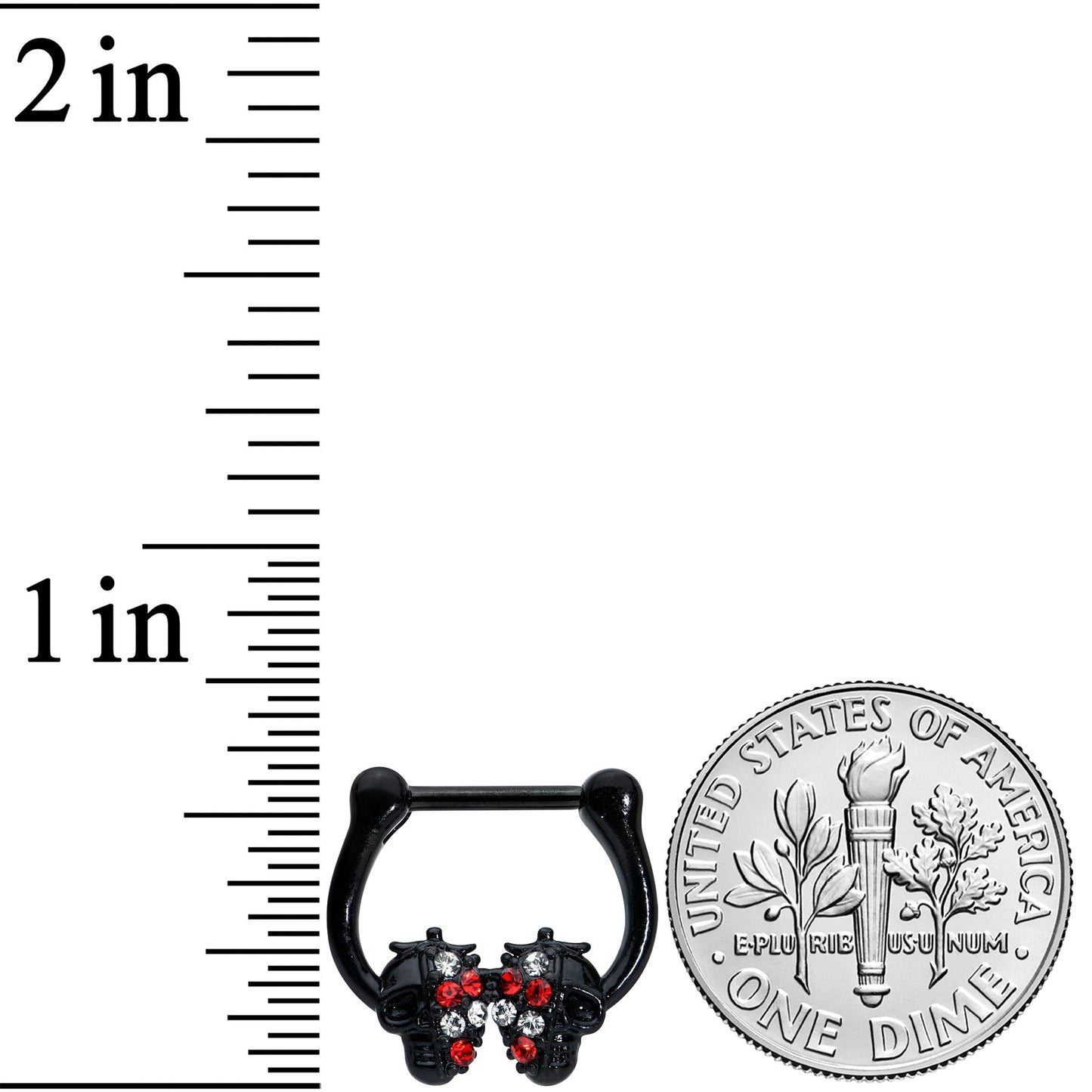 16G 5/16 Red Clear Gem Black Skulls Cartilage Clicker