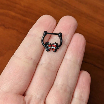 16G 5/16 Red Clear Gem Black Skulls Cartilage Clicker