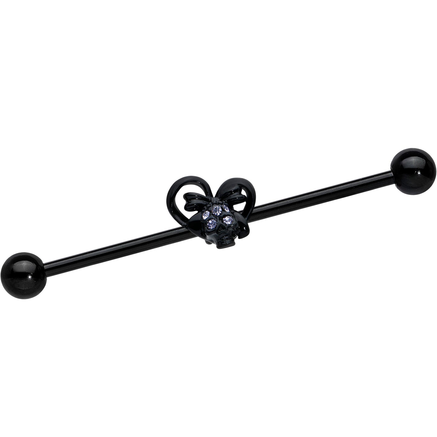 14G Purple Gem Black Skull Bow Heart Industrial Barbell 38mm