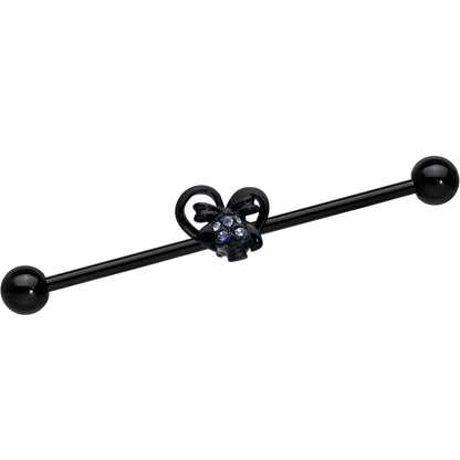 14G Purple Gem Black Skull Bow Heart Industrial Barbell 38mm