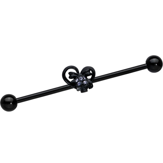 14G Purple Gem Black Skull Bow Heart Industrial Barbell 38mm