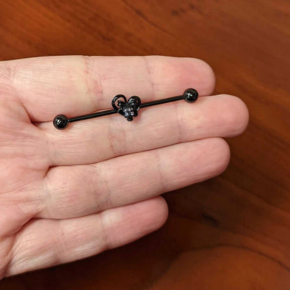 14G Purple Gem Black Skull Bow Heart Industrial Barbell 38mm