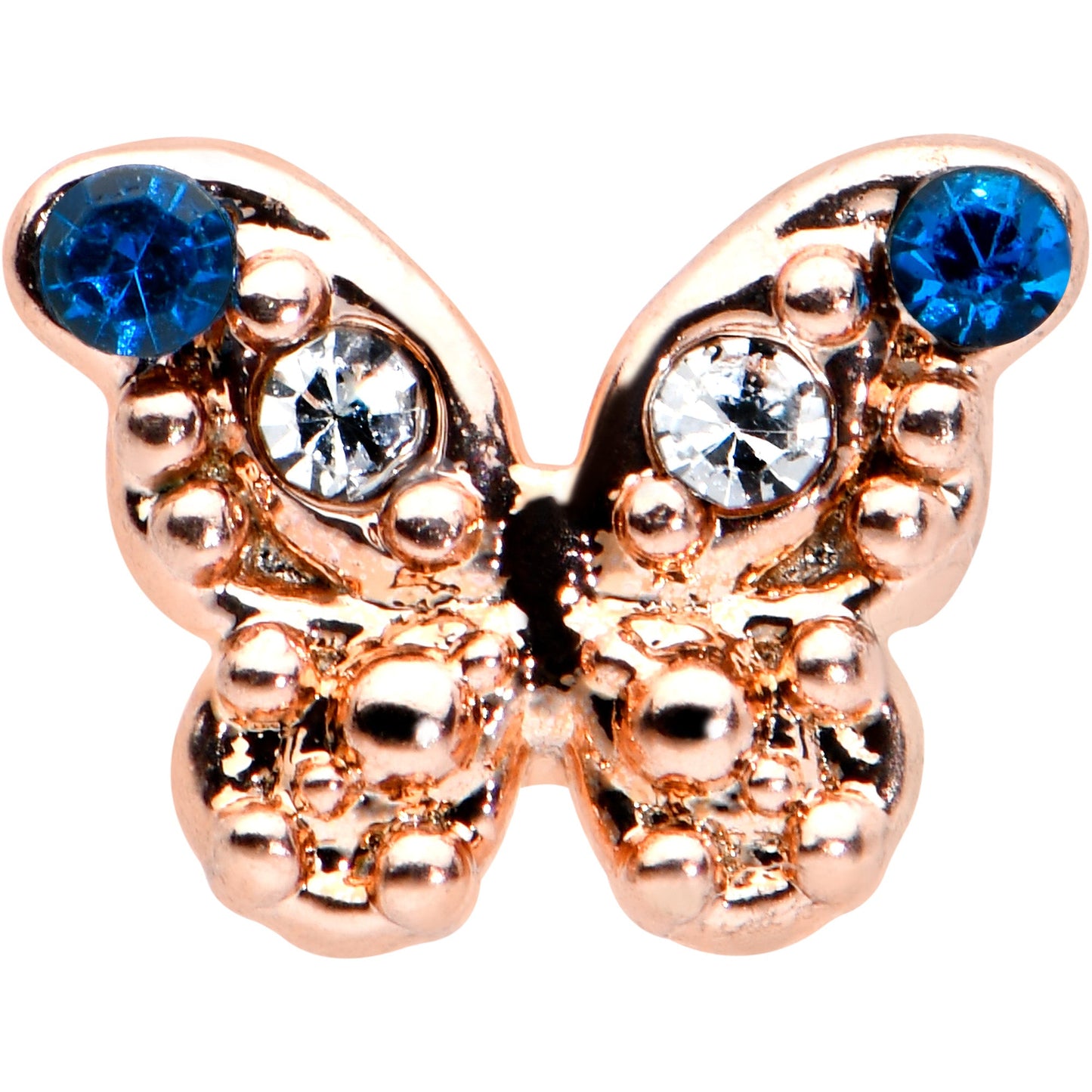 20G 1/4 Clear Blue Gem Rose Gold Tone Butterfly Wing Nose Bone