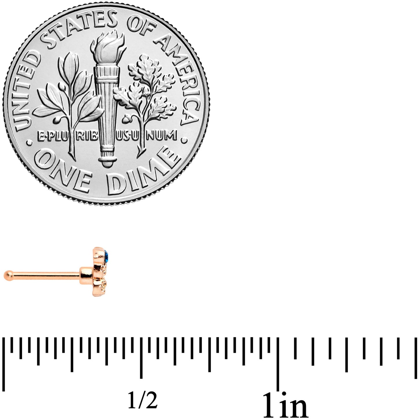 20G 1/4 Clear Blue Gem Rose Gold Tone Butterfly Wing Nose Bone